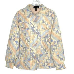 Forever 21 S Quilted Pattern Block Shacket Jacket Peach Blue Artsy Indie Grandma